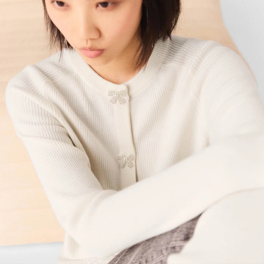 Maje Bow Jewellery Button Cardigan - Picture 7 of 14